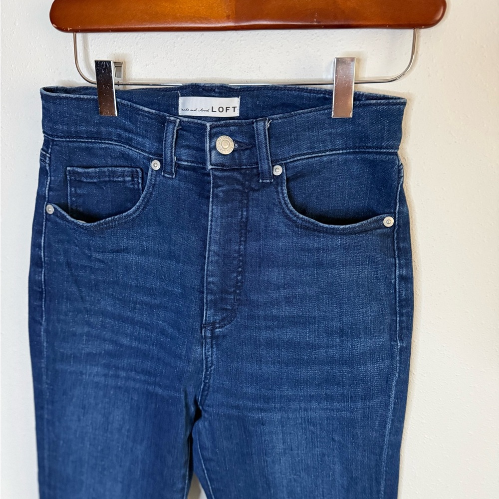 LOFT High Rise Slim Flare Jeans Size 25 Dark Wash Stretch Denim - Picture 4 of 12